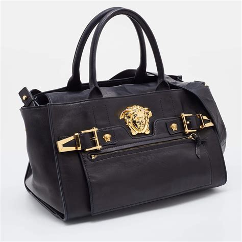 versace black leather tote 1980